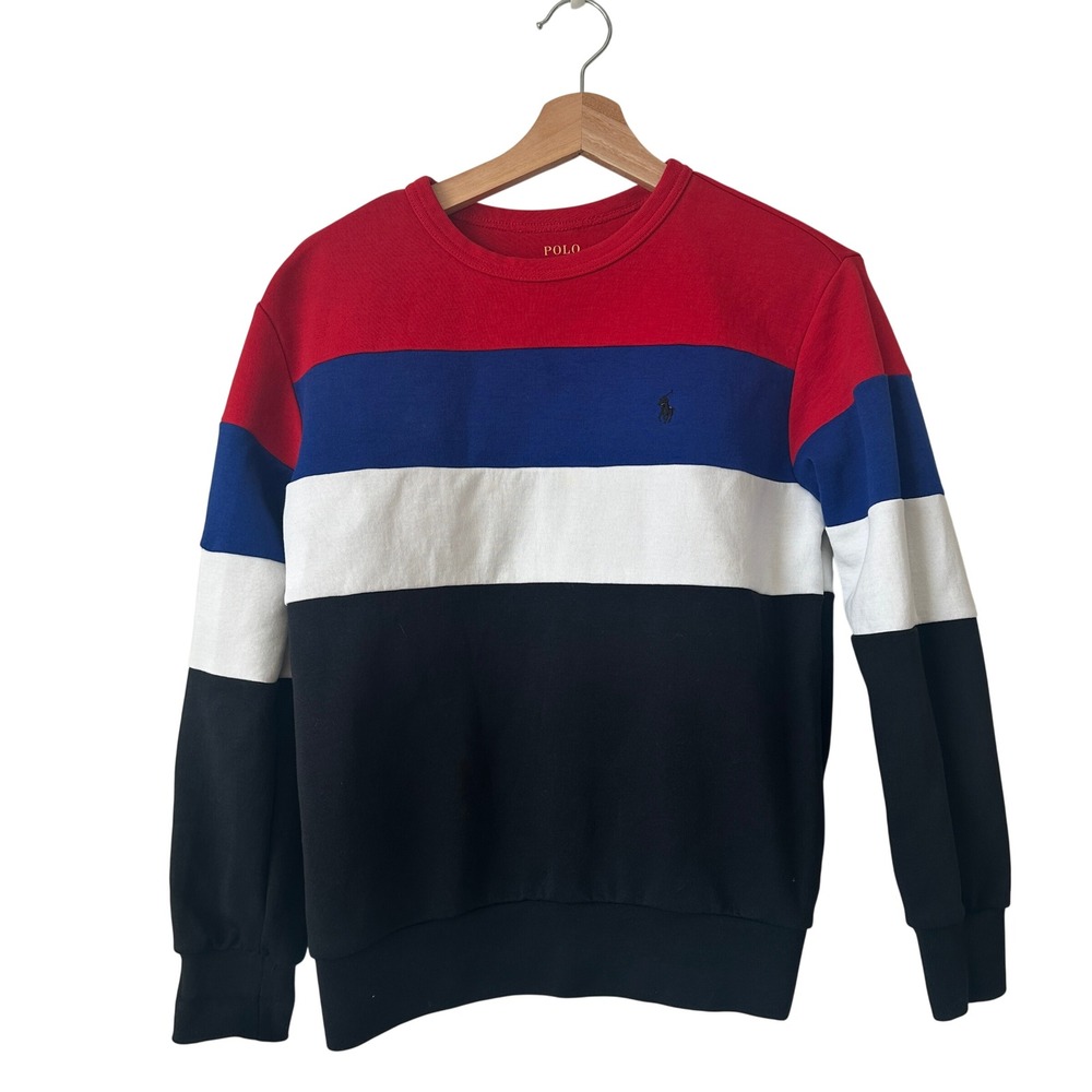 Polo Ralph Lauren Kids Colorblock Stripe Sweatshirt Red Blue White Black M 10-12